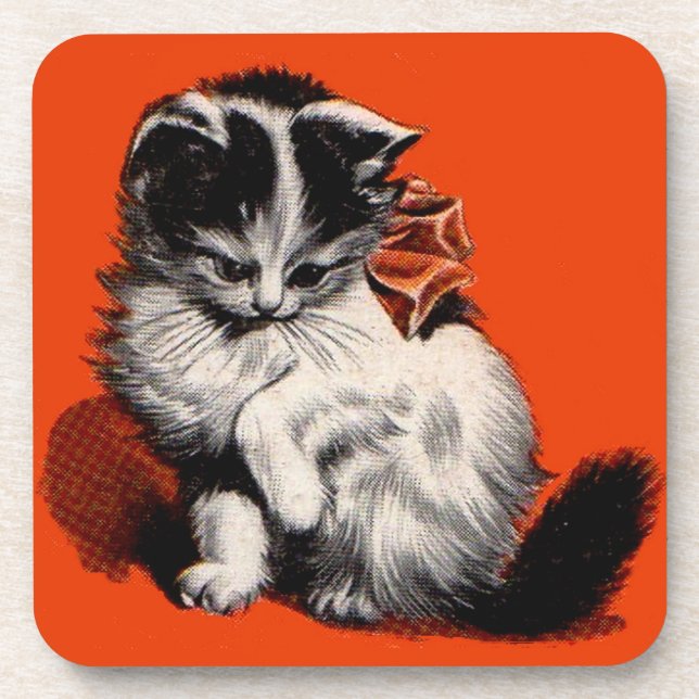 sweet little kitten and frog beverage coaster (Front)