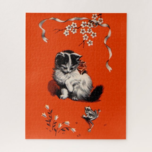 sweet little kitten and frog jigsaw puzzle (Vertical)