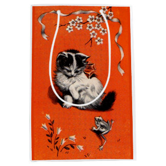 sweet little kitten and frog medium gift bag