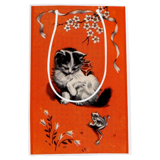sweet little kitten and frog medium gift bag (Front)