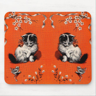 sweet little kitten and frog mouse pad