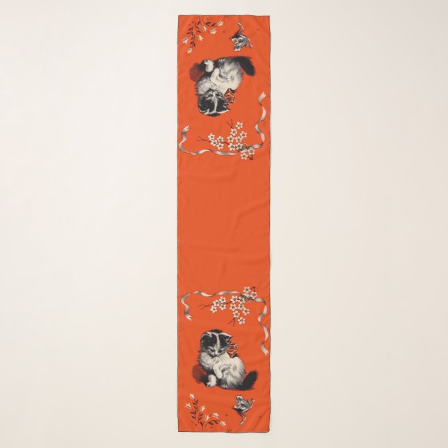 sweet little kitten and frog print scarf (Front)