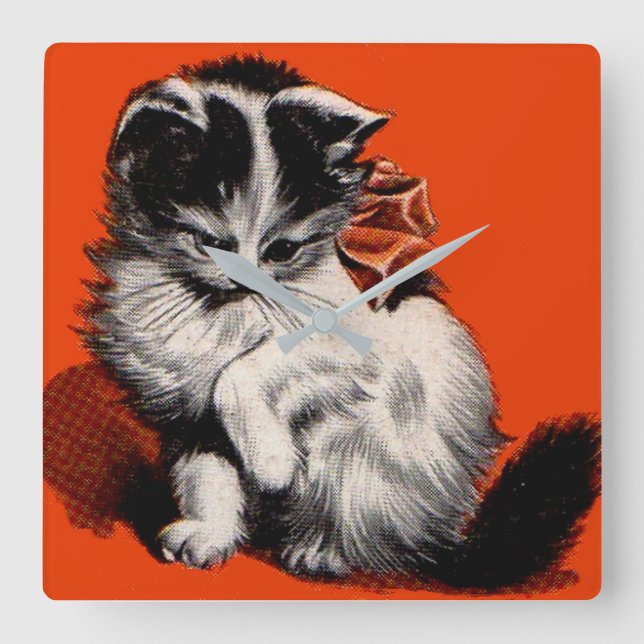 sweet little kitten square wall clock (Front)