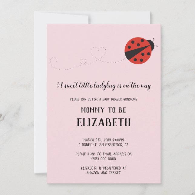 Sweet little ladybug baby shower invitation (Front)