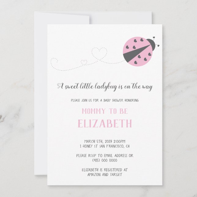 Sweet little ladybug baby shower invitation QR (Front)