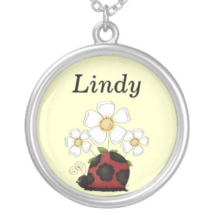 Sweet Little Ladybug Round Name Pendant Silver