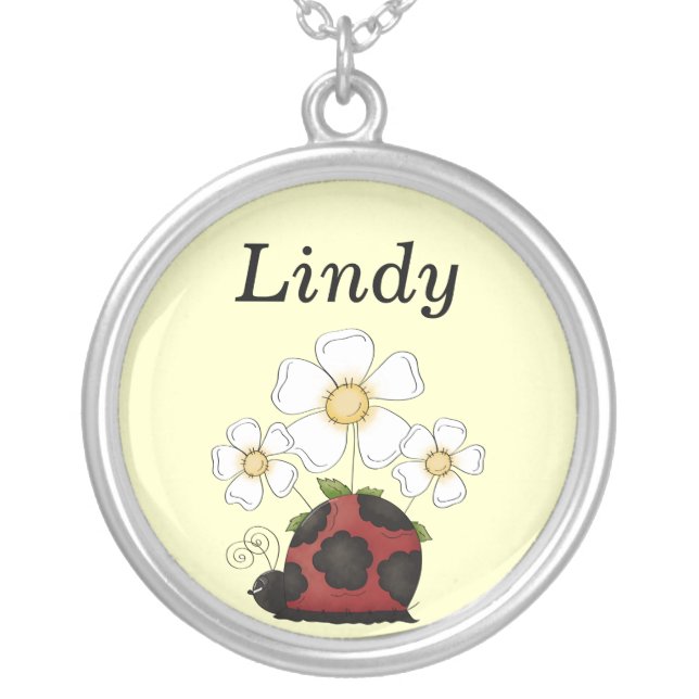 Sweet Little Ladybug Round Name Pendant Silver (Front)