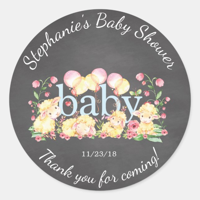 Sweet Little Lamb Baby Shower Favor Sticker (Front)