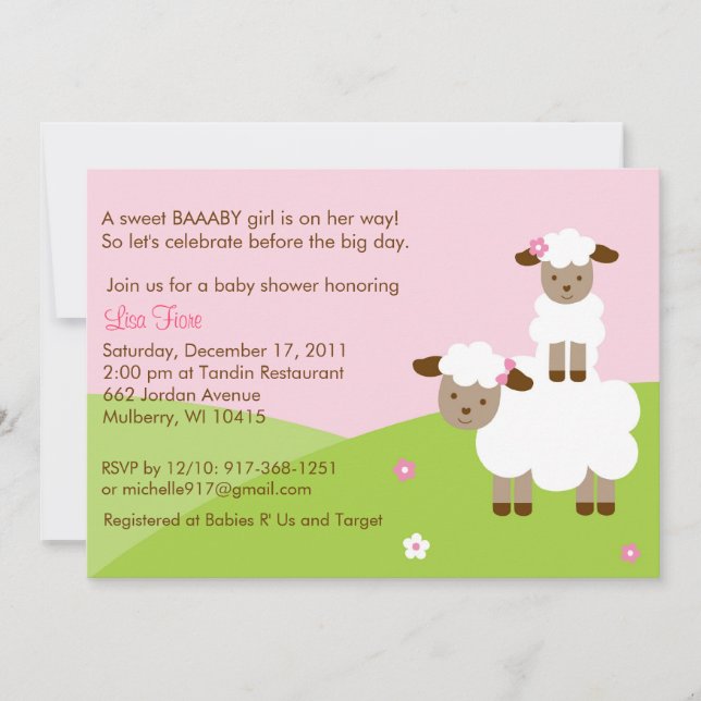 Sweet Little Lamb Baby Shower Invitation (Front)