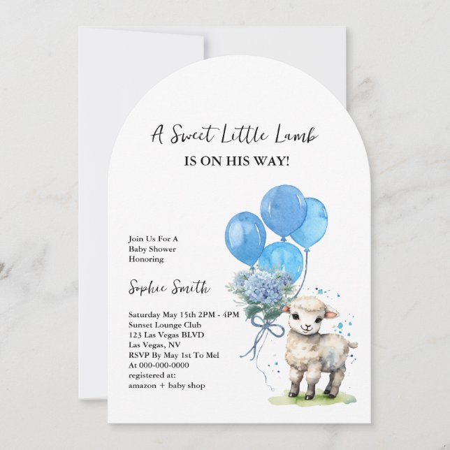 Sweet Little Lamb Baby Shower Watercolor Arch Invitation (Front)