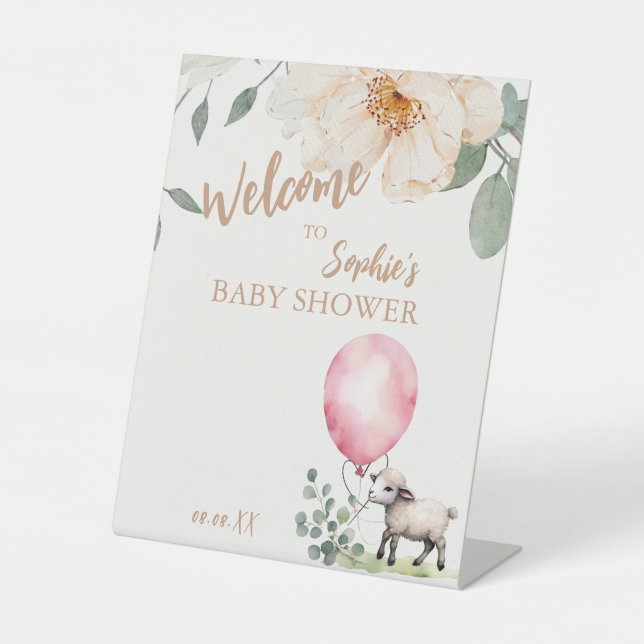 “Sweet Little Lamb” Baby Shower Welcome  Pedestal Sign (Front)