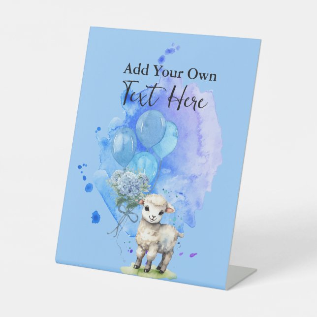 Sweet Little Lamb Blue Hydrangea Add Your Own Word Pedestal Sign (Front)