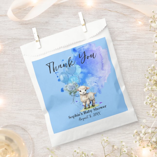 Sweet Little Lamb Blue Hydrangea Balloon Favor Bag (Clipped)