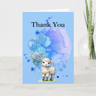 Sweet Little Lamb Blue Hydrangea Balloon Letterpress Thank You Card