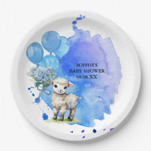 Sweet Little Lamb Blue Hydrangea Balloon Paper Plates