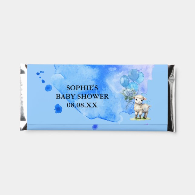 Sweet little lamb blue hydrangea wrapper hershey bar favors (Back)