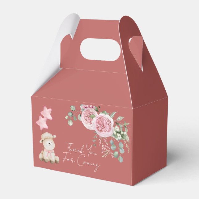 Sweet Little Lamb Blush Pink Flowers Greenery Favor Boxes (Front Side)