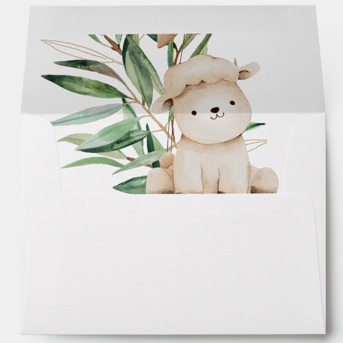 Sweet Little Lamb Botanical Foliage Invitation Envelope