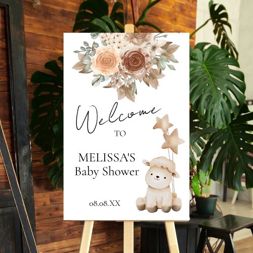 Sweet Little Lamb Brown Flower Welcome Sign