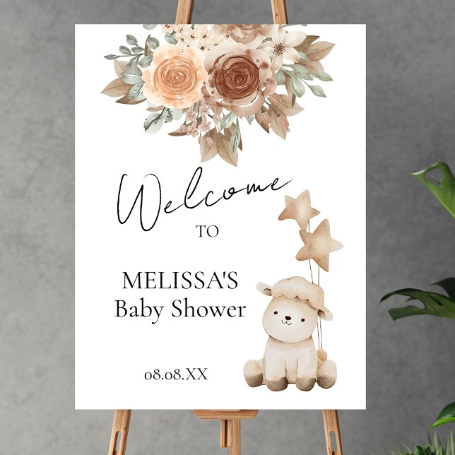 Sweet Little Lamb Brown Flower Welcome Sign (Creator Uploaded)