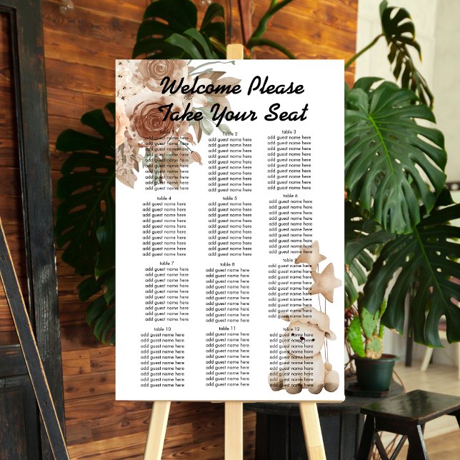 Sweet Little Lamb Brown Flowers Seating Chart Foam Board (Creator Uploaded)