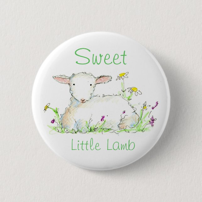 Sweet Little Lamb Farm Animal Sheep Illustration Pinback Button (Front)
