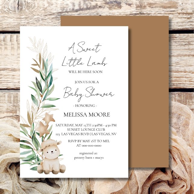 Sweet Little Lamb Greenery baby shower Invitation (Creator Uploaded)