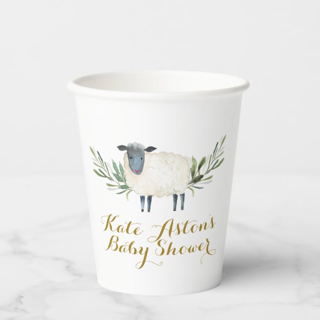 Sweet Little Lamb Greenery Baby Shower Paper Cup (Front)