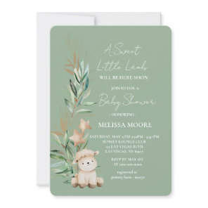 Sweet Little Lamb Greenery baby shower sage green Invitation