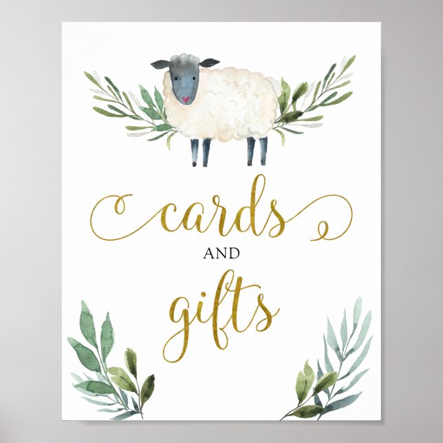 Sweet Little Lamb Greenery Cards and Gifts Sign (Front)