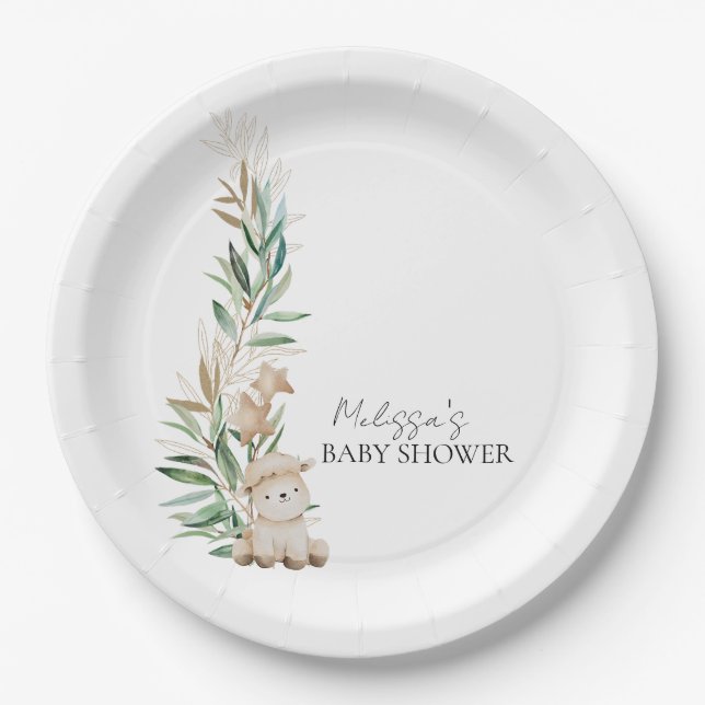 Sweet Little Lamb Greenery Custom  Paper Plates (Front)