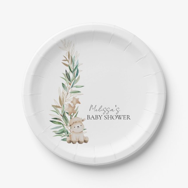 Sweet Little Lamb Greenery Dessert  Paper Plates (Front)
