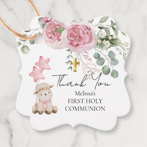 Sweet Little Lamb Greenery First Holy Communion Favor Tags