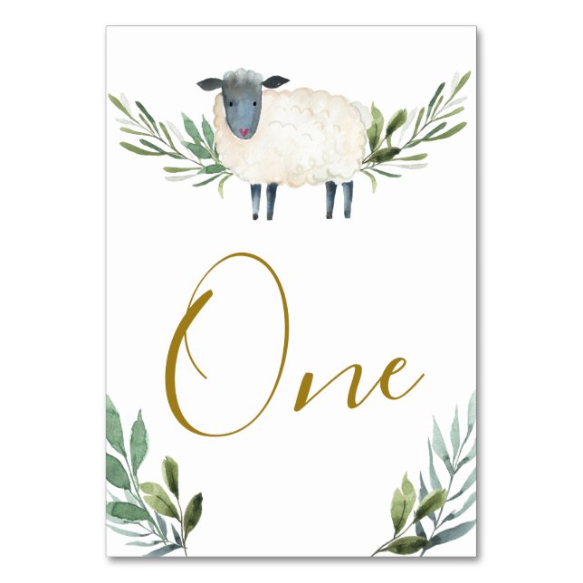 Sweet Little Lamb Greenery Table Number (Front)