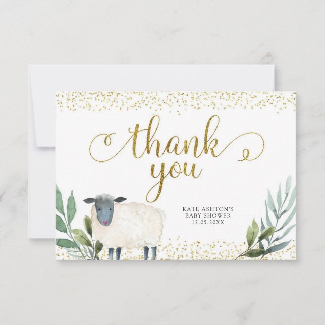 Sweet Little Lamb Greenery Thank You Card (Front)