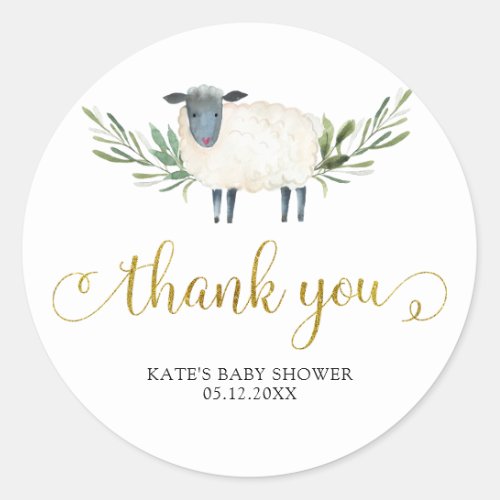 Sweet Little Lamb Greenery Thank You Sticker