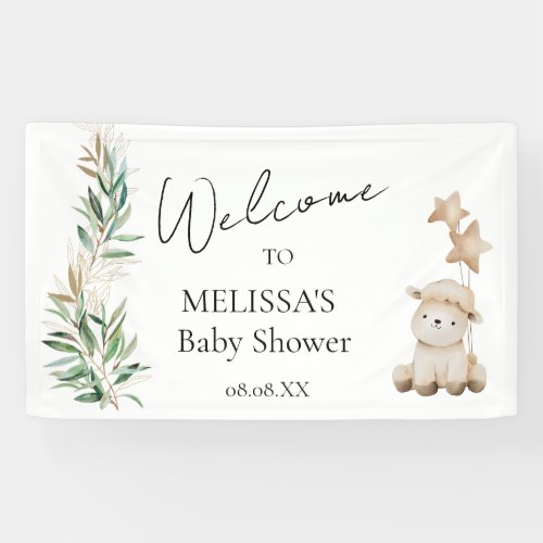 Sweet Little Lamb Greenery Welcome Sign Banner