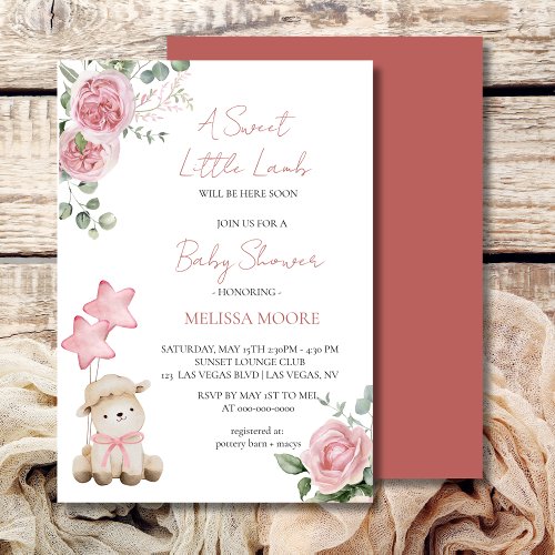 Sweet Little Lamb Mauve Pink baby shower Invitation