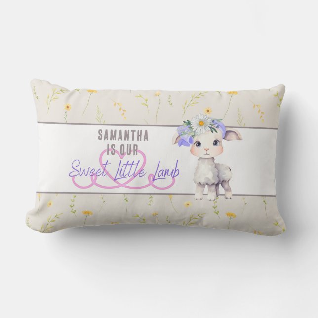 Sweet Little Lamb Personalized Lumbar Pillow (Front)