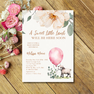 Sweet Little Lamb Pink Balloon Invitation