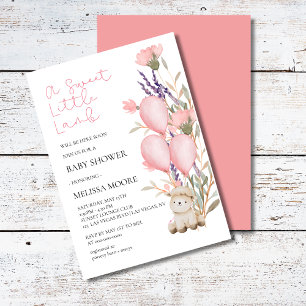 Sweet Little Lamb pink balloon wild flower bloom Invitation