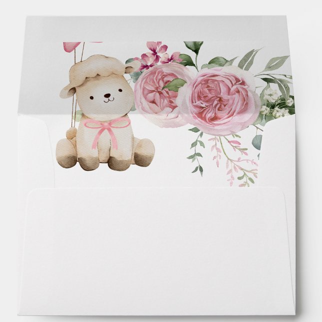 Sweet Little Lamb Pink Flower Greenery Invitation Envelope (Creator Uploaded)
