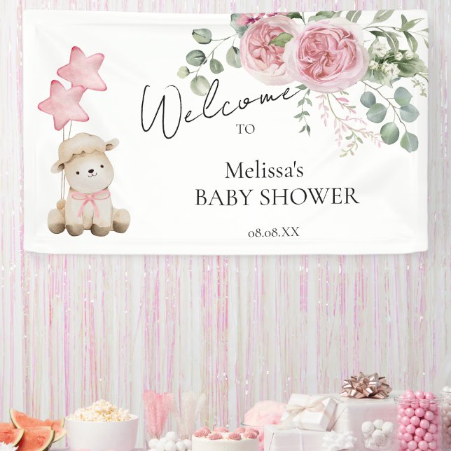 Sweet Little Lamb Pink Flower Greenery Welcome Banner (Creator Uploaded)