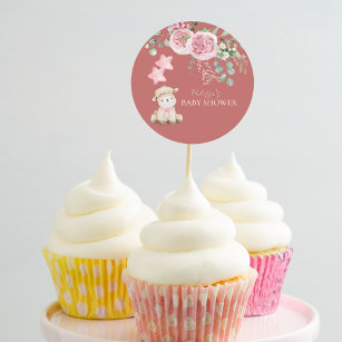 Sweet Little Lamb Pink Greenery Cupcake Toppers Classic Round Sticker