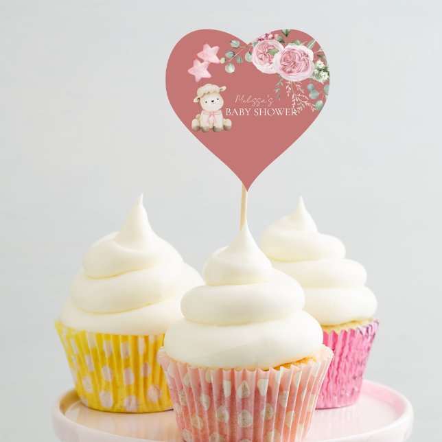 Sweet Little Lamb Pink Greenery Cupcake Toppers Heart Sticker (Creator Uploaded)