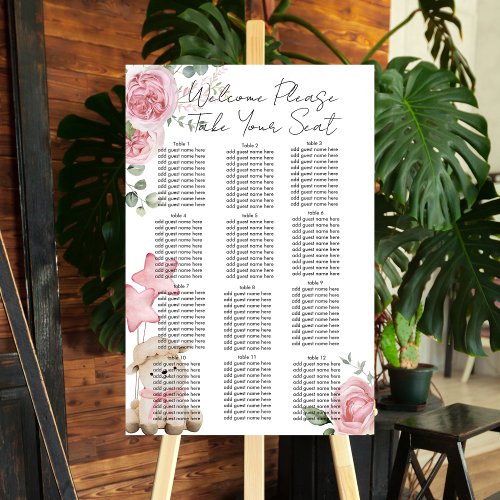 Sweet Little Lamb Pink Rose Flowers Seating Chart Foam Board