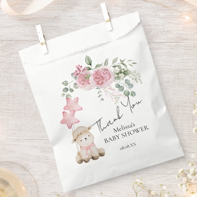 Sweet Little Lamb Pink Roses Greenery Favor Bags (Creator Uploaded)