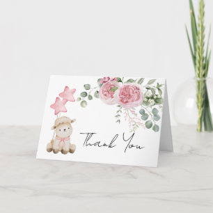 Sweet Little Lamb Pink Roses greenery photo Thank You Card