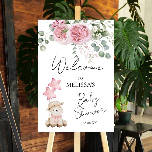 Sweet Little Lamb Pink Roses Greenery Welcome Sign