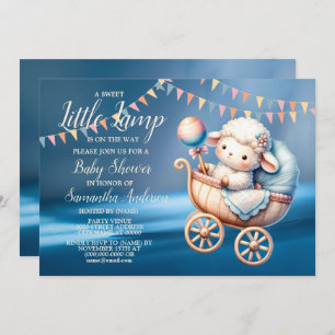 Sweet Little Lamp Baby Shower Blue Beautiful Invitation